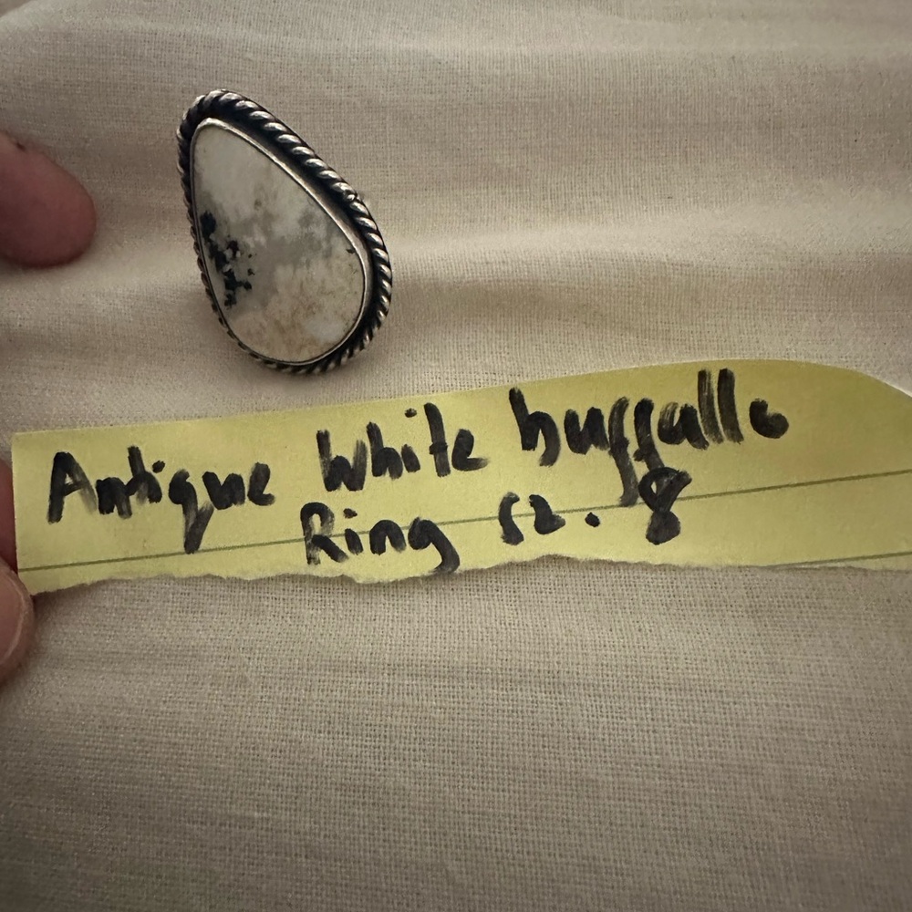 Antique White and Silver, white buffalo turquoise ring size 8